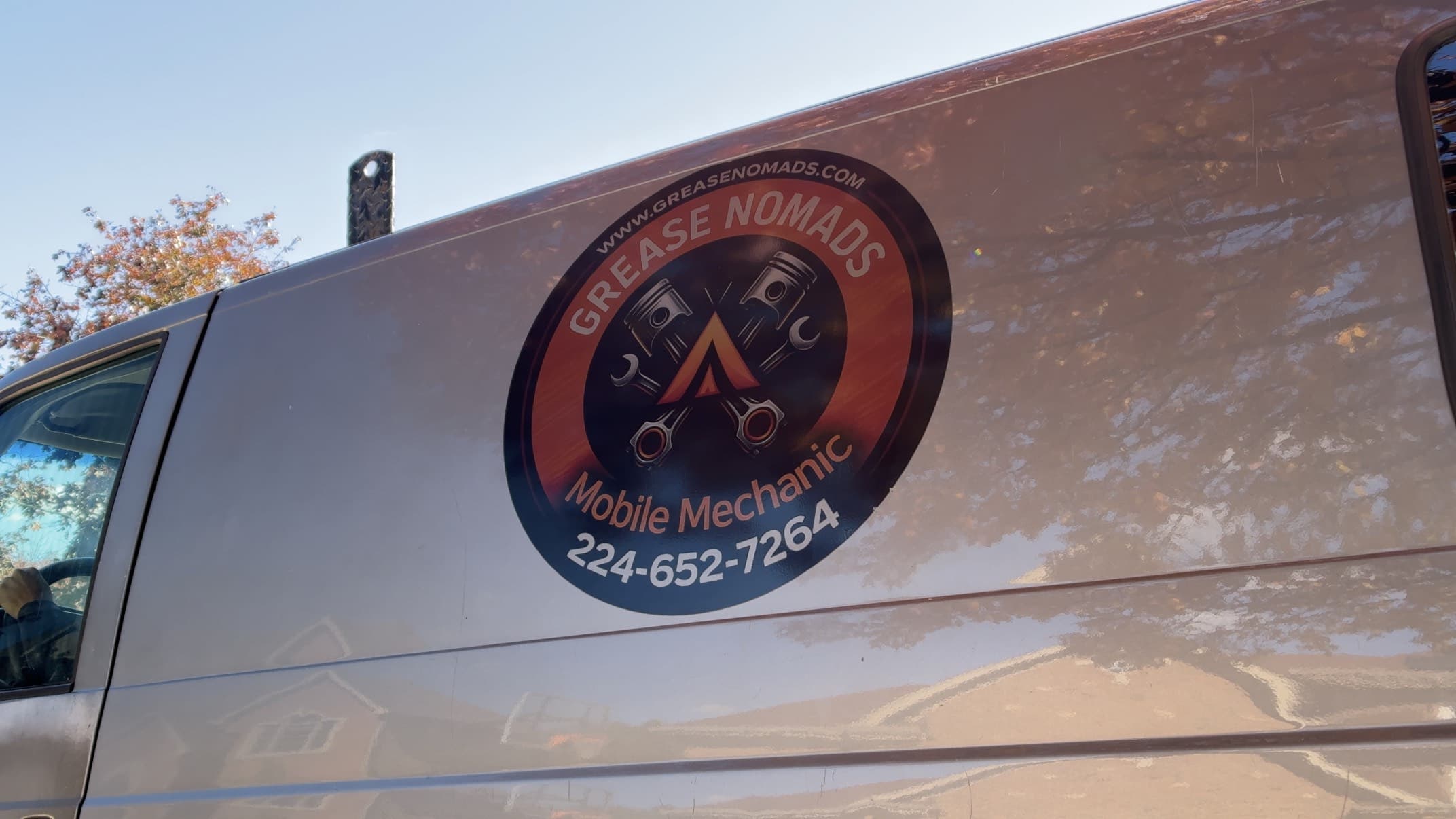 Grease Nomads mobile mechanic van branding in the Chicago suburbs
